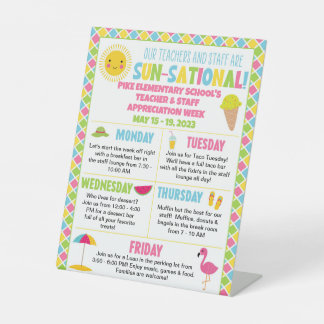 Summer Themed Teacher & Staff Appreciation Week  Pedestal Sign