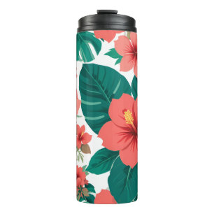 summer thermal steel tumbler of hibiscus flowers