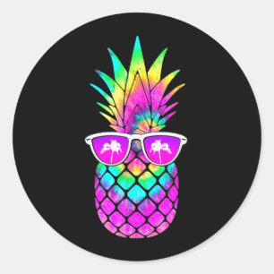 Summer Tie Dye Pineapple Sunglasses Tropical Fruit Classic Round Sticker