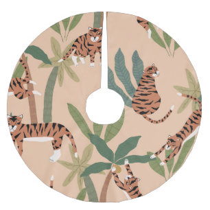 Summer Tigers Palm Trees Exotic Brushed Polyester Tree Skirt