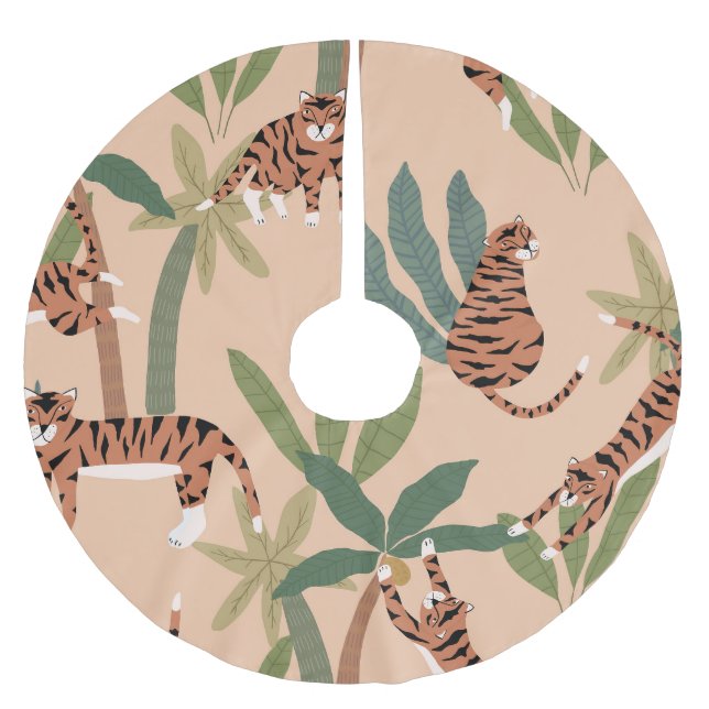 Summer Tigers Palm Trees Exotic Brushed Polyester Tree Skirt (Front)