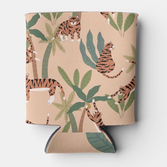 Summer Tigers Palm Trees Exotic Can Cooler (Front)