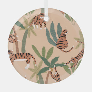 Summer Tigers Palm Trees Exotic Glass Tree Decoration