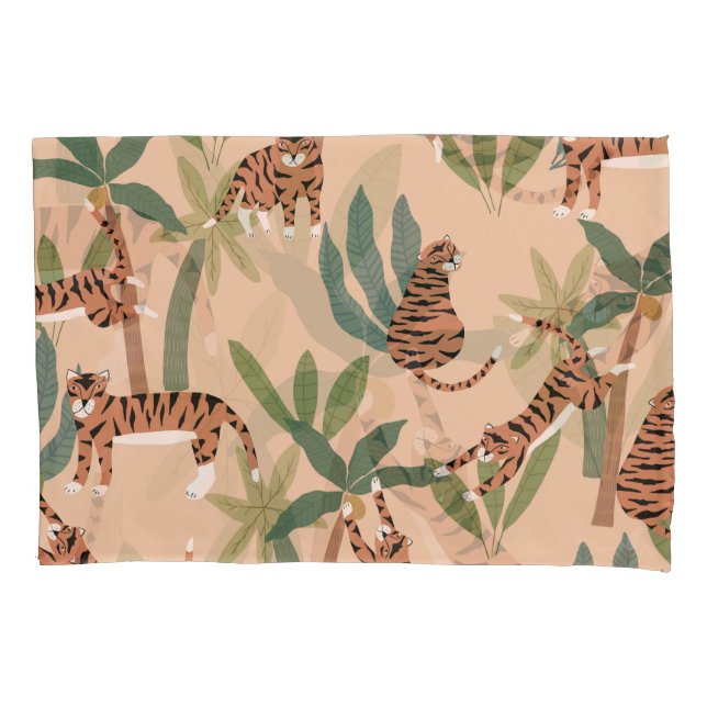 Summer Tigers Palm Trees Exotic Pillowcase (Front)