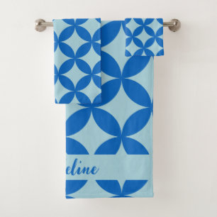 Summer tile with azure circles on baby blue bath towel set