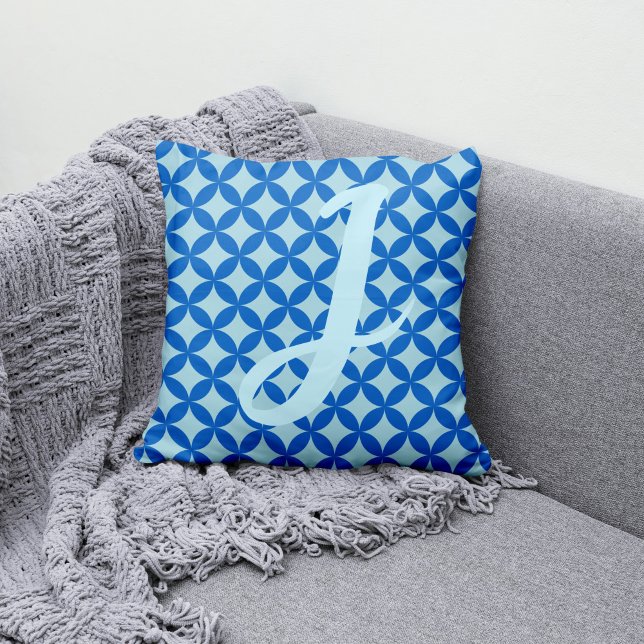 Summer tile with azure circles on baby blue cushion (Summer tile with azure circles on baby blue throw pillow)