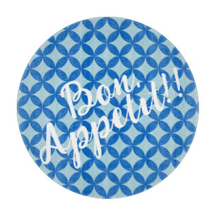 Summer tile with azure circles on baby blue cutting board