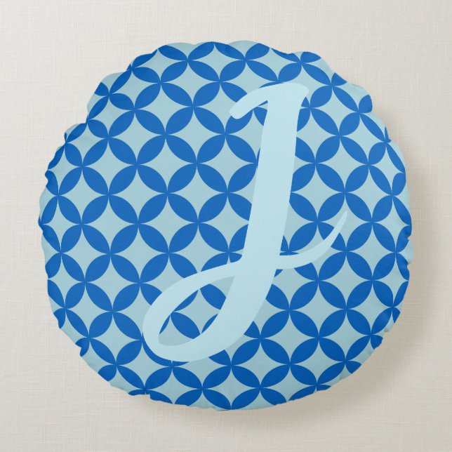 Summer tile with azure circles on baby blue round cushion (Front)