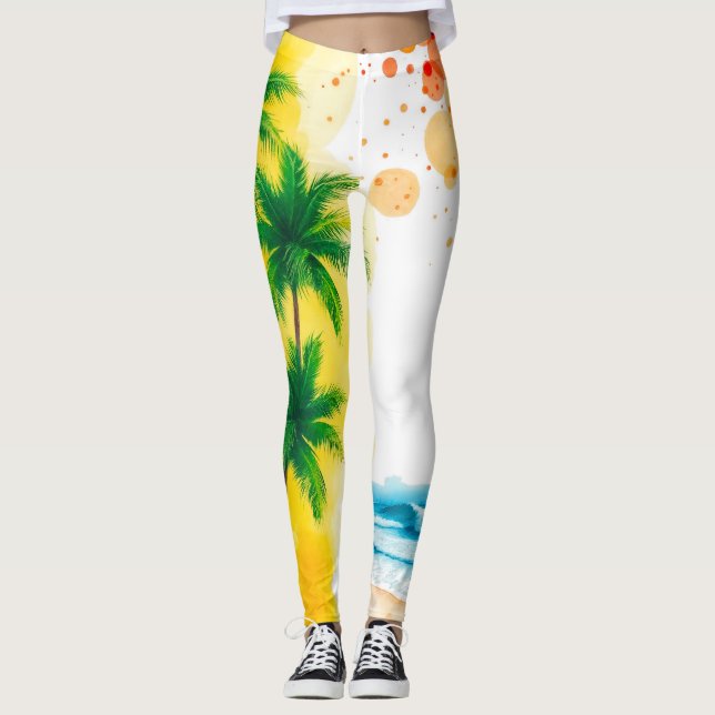 “Summer Time” beach design Leggings (Front)