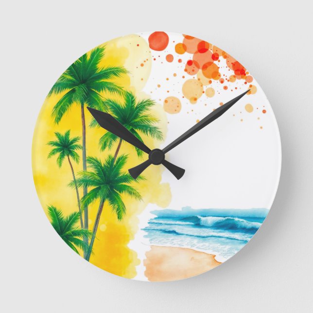 “Summer Time” beach design Round Clock (Front)