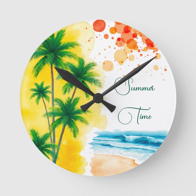 “Summer Time” beach design Round Clock (Front)