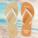 Summer Time Beach Time Named Thongs<br><div class="desc">Summer Time Beach Time Named Design. This unique design has two different colours, light brown and orange. The text on the bottom right is "SUMMER TIME" and text on the bottom left is "BEACH TIME". You can always change it to your own text. To make it more trendy, you can...</div>