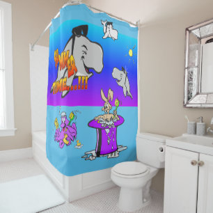 Summer Time Cartoons Turqoise Shower Curtain