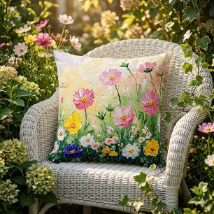 Summer time. Colourful flowers. Art. Cushion