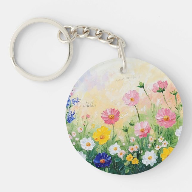 Summer time. Colourful flowers. Art. Key Ring (Front)