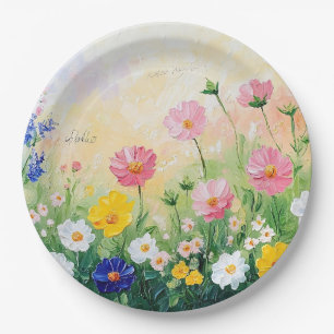 Summer time. Colourful flowers. Art. Paper Plate