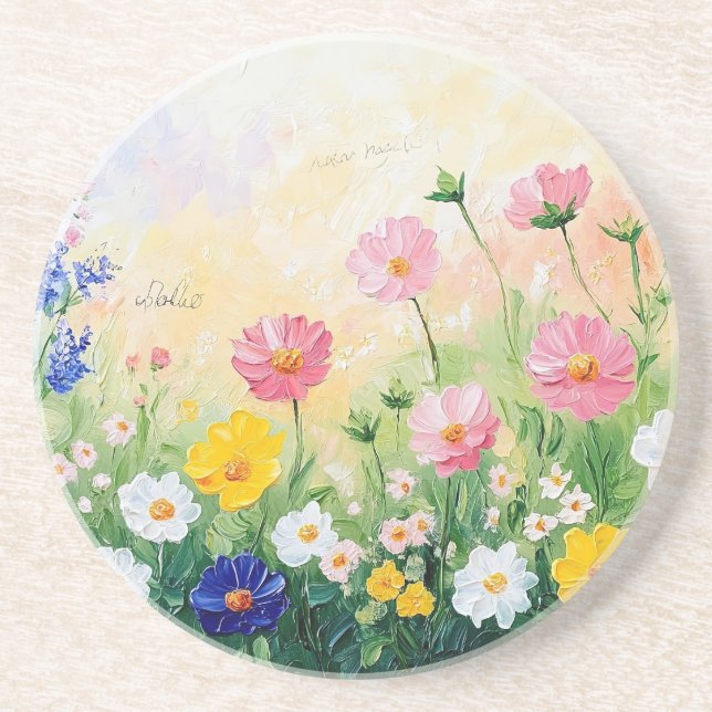 Summer time. Colourful flowers. Art. Sandstone Coaster (Front)