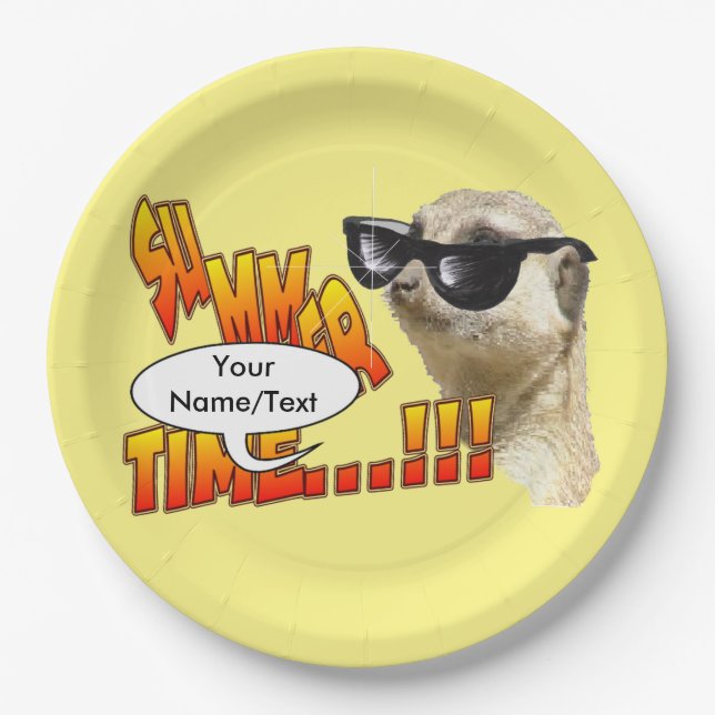 Summer Time Meerkat Customisable Paper Plates (Front)