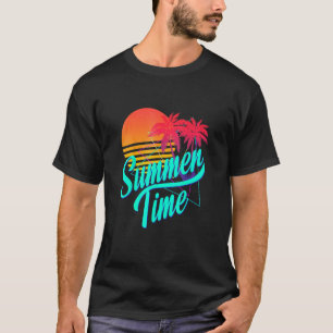 Summer Time Retro 80s Beach Scene with Palm Trees T-Shirt