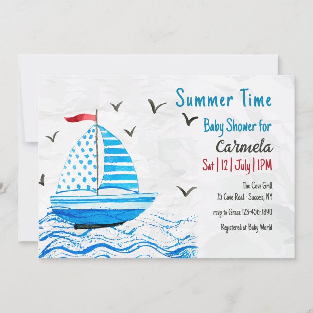 Summer Time Sailboat Baby Shower Invitation (Front)