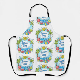 Summer Time - Summer Time Beach Illustration Apron