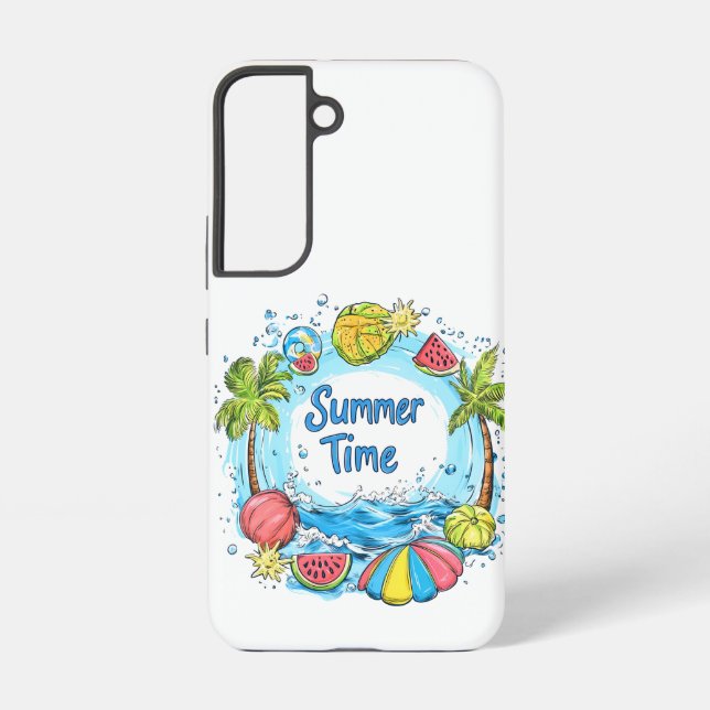 Summer Time - Summer Time Beach Illustration Samsung Galaxy S22 Case (Back)