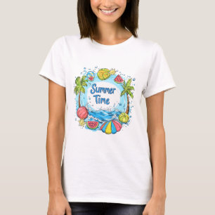 Summer Time - Summer Time Beach Illustration T-Shirt
