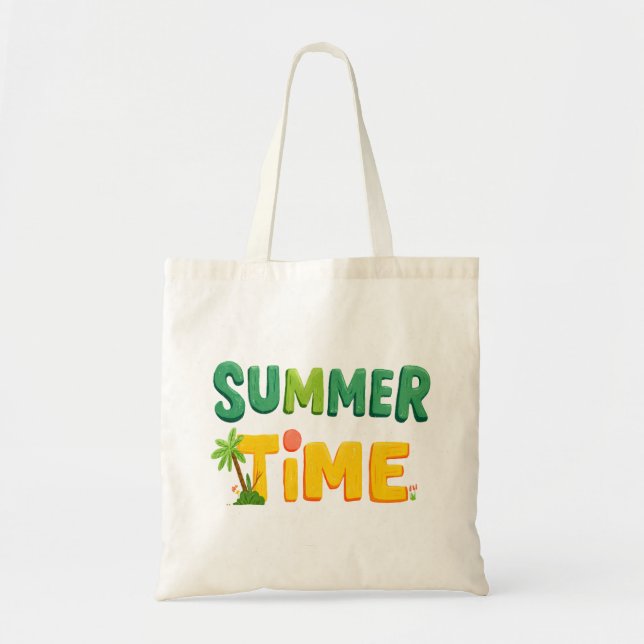 Summer Time - Summer Time with Palm Tree and Sun Tote Bag (Front)