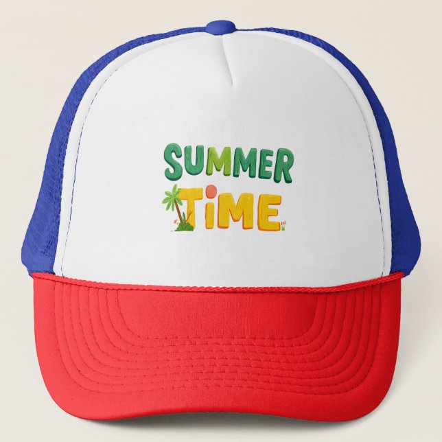 Summer Time - Summer Time with Palm Tree and Sun Trucker Hat (Front)