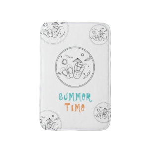 Summer Time Vibes of Sun & Vacation, Sketched Art Bath Mat