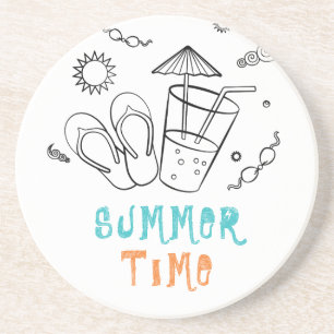 Summer Time Vibes of Sun & Vacation, Sketched Art Coaster