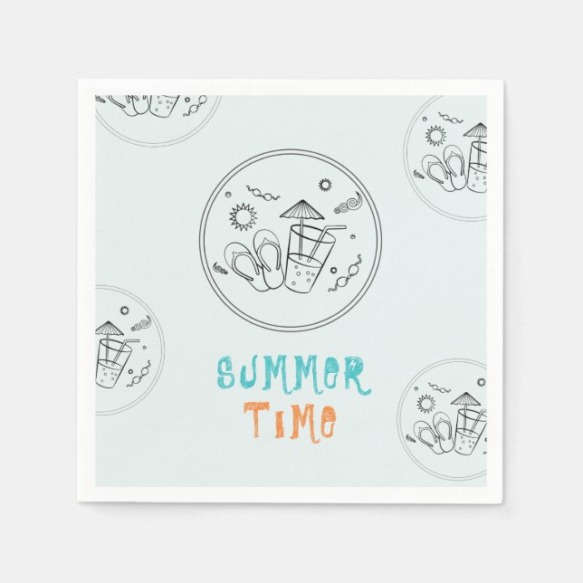 Summer Time Vibes of Sun & Vacation, Sketched Art Napkin (Front)