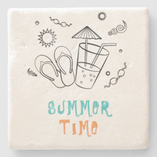 Summer Time Vibes of Sun & Vacation, Sketched Art Stone Coaster