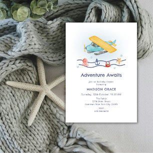 Summer Travel Adventure Sea Aeroplane Baby Shower  Invitation
