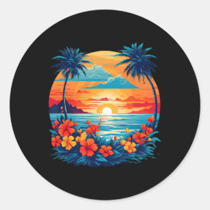 Summer Travel Fun Retro Holiday Camper Beach Sun S Classic Round Sticker
