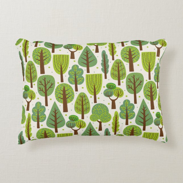 Summer Trees: Green Seamless Pattern Decorative Cushion (Front)