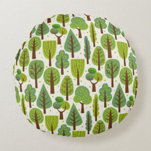 Summer Trees: Green Seamless Pattern Round Cushion