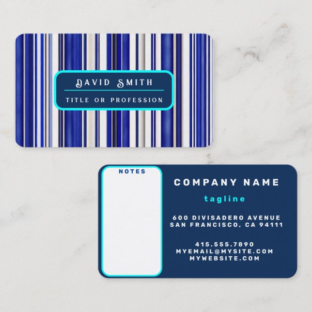 Summer Trendy Navy Blue Boat Stripes Collection Business Card (Front/Back)