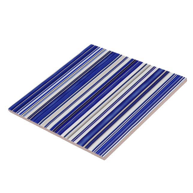 Summer Trendy Navy Blue Boat Stripes Collection Ceramic Tile (Side)
