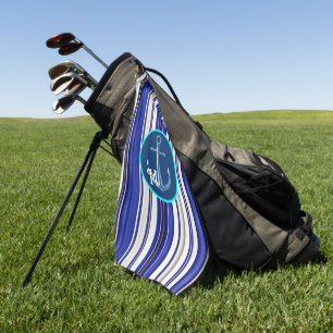 Summer Trendy Navy Blue Boat Stripes Collection Golf Towel