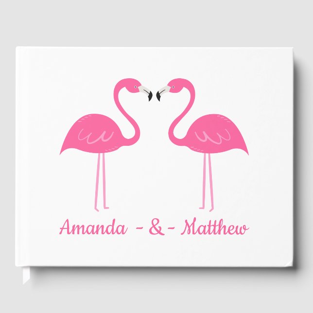 Summer Tropical Beach Black Pink Flamingo Wedding  Guest Book (Front)