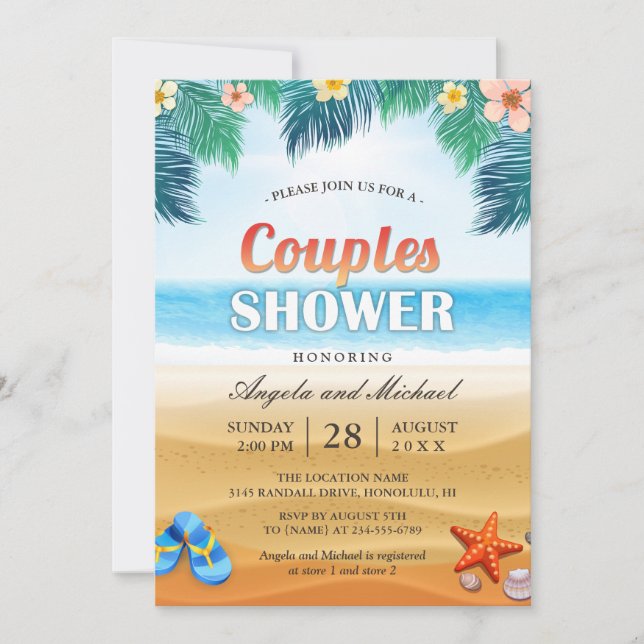 Summer Tropical Beach Couples Wedding Shower Invitation (Front)