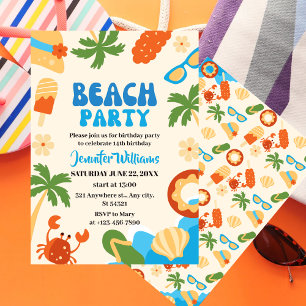 Summer Tropical Beach for girls Party Birthday  Invitation
