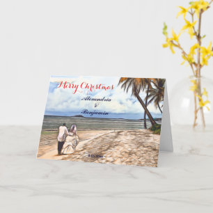 Summer Tropical Beach Wedding Watercolor Christmas Card