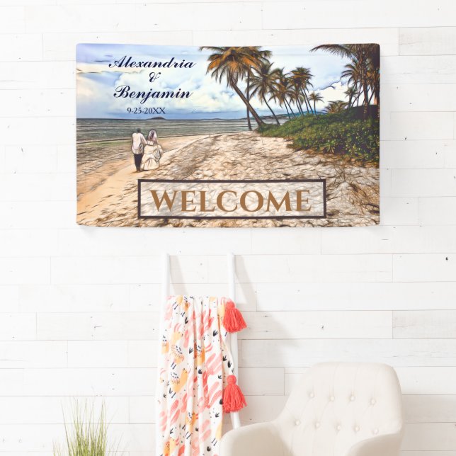 Summer Tropical Beach Wedding Watercolor Custom Banner (Insitu)