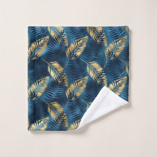 Summer Tropical Blue Palm Leaves Pattern Wash Cloth