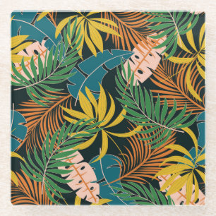Summer Tropical Bright Plants Pattern Glass Coaster