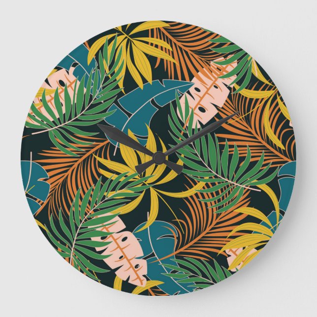 Summer Tropical Bright Plants Pattern Large Clock (Front)