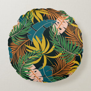 Summer Tropical Bright Plants Pattern Round Cushion