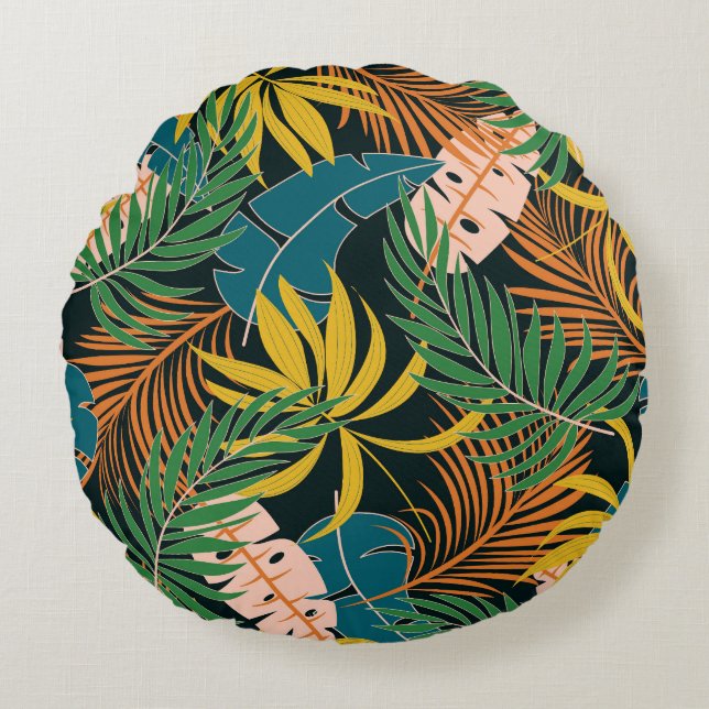 Summer Tropical Bright Plants Pattern Round Cushion (Front)